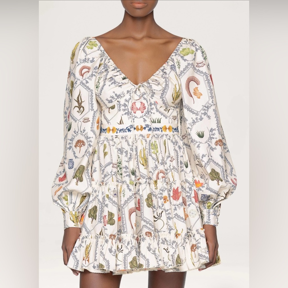 Agua by Agua Bendita White Mini Dress with Multicolor Botanical Print